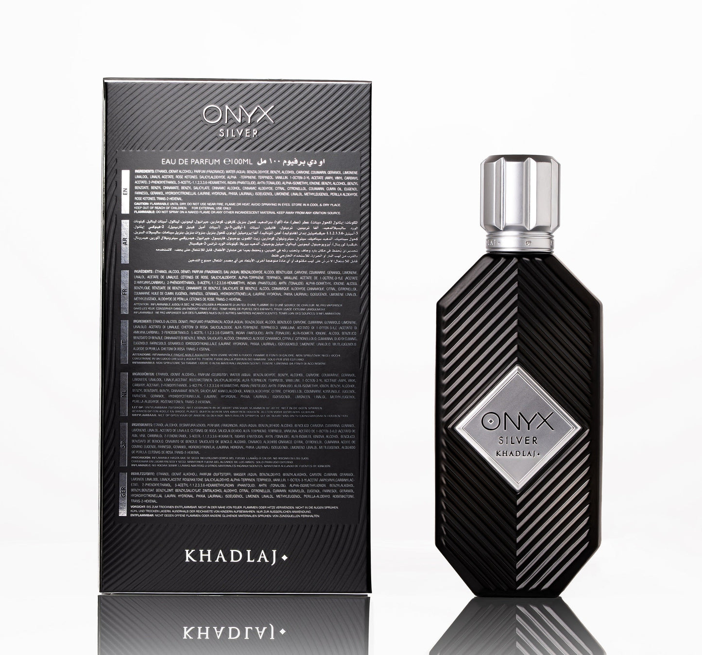 Onyx Silver EDP – Khadlaj | Bergamote, Cardamome & Patchouli | Parfum Unisexe