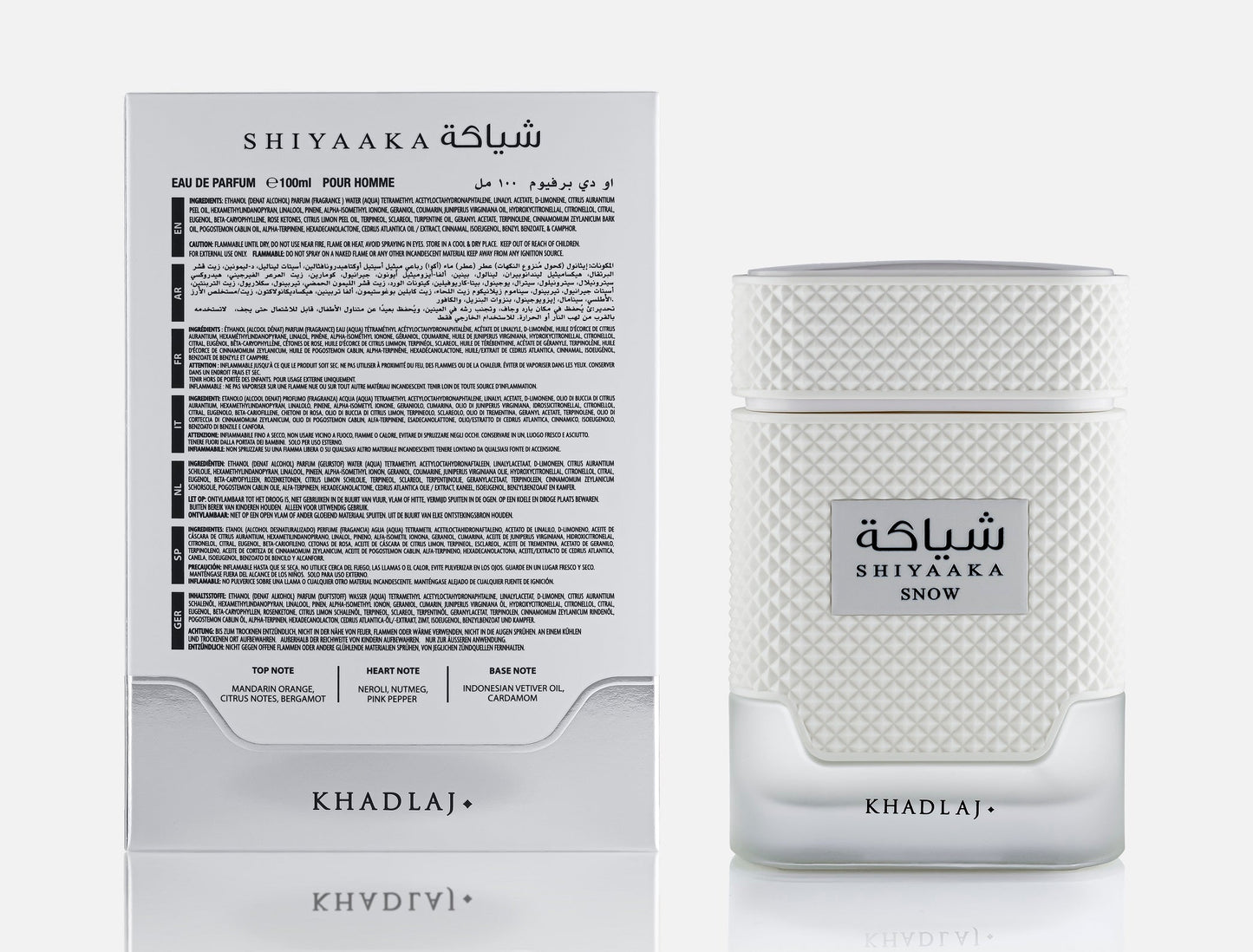 Shiyaaka Snow EDP – Khadlaj | Mandarine, Néroli & Vétiver | Parfum Homme Édition Spéciale