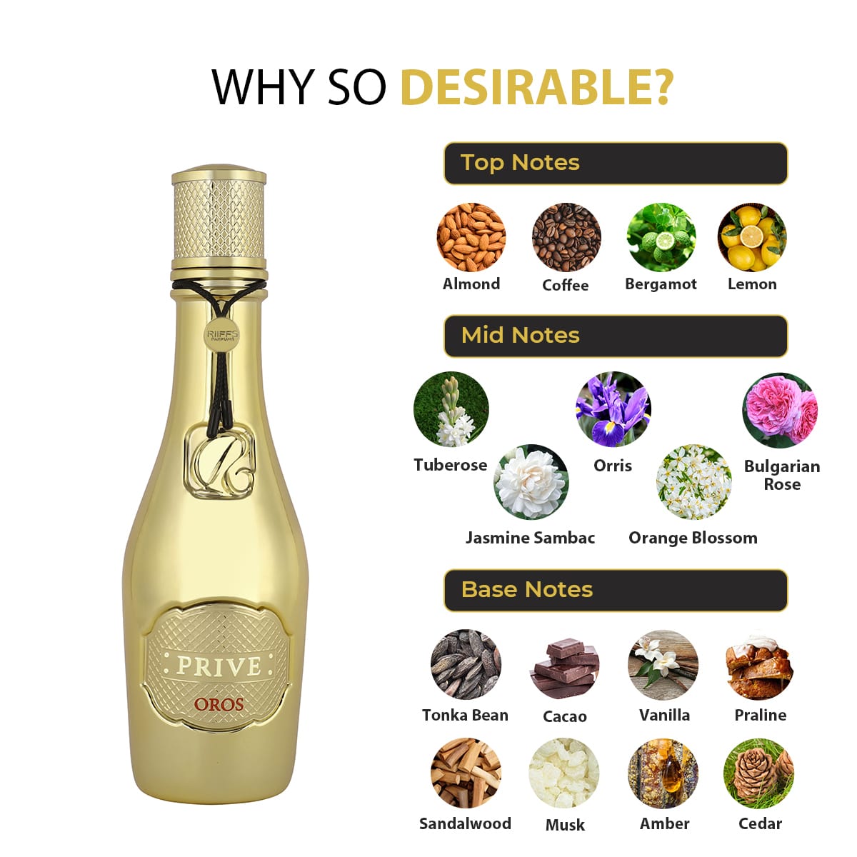 Prive Oros Gold EDP – Riiffs | Jasmin, Rose & Vanille | Parfum Féminin Royal